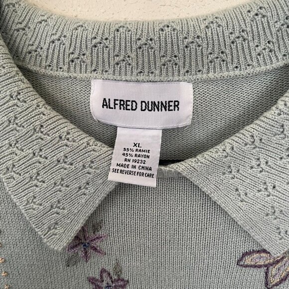 Alfred Dunner Womens XL Floral Embroidered Sage Green Knit Short Sleeve Sweater - Picture 2 of 4